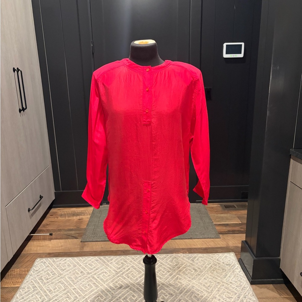 Vintage Sunny Leigh Red 100% Silk Tunic Blouse Small